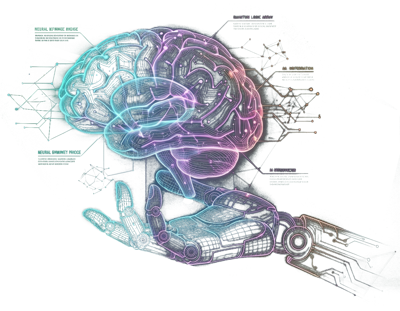 Ilustrasi AI - otak dan tangan robotik
