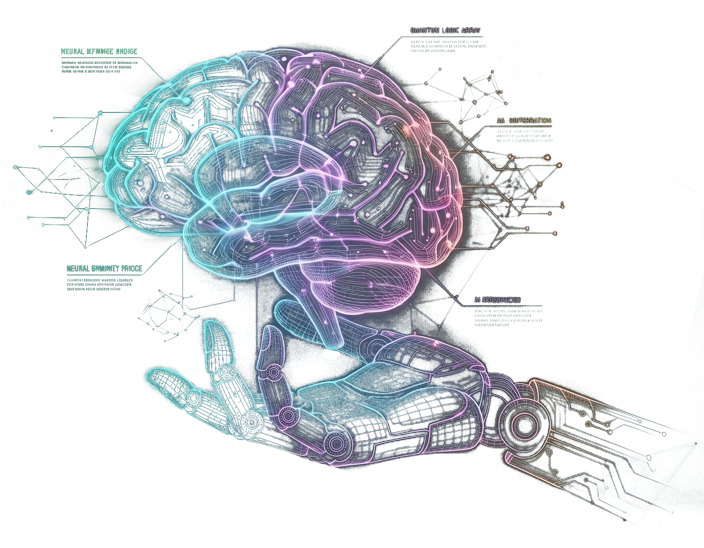 Ilustrasi AI - otak dan tangan robotik
